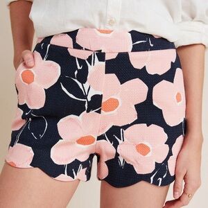 Anthropologie Georgie Scalloped Shorts Pink Navy Floral Print